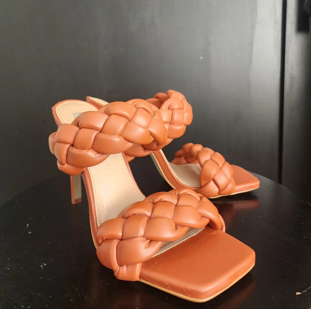 Steve Madden Modern Glam Kenley Braided Square Toe Mules Rust Size 8